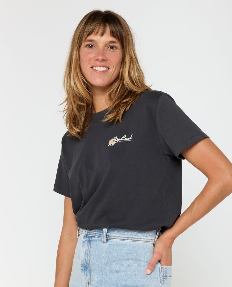 Rip Curl Womens Waikiki Standard Tee in Washed Black