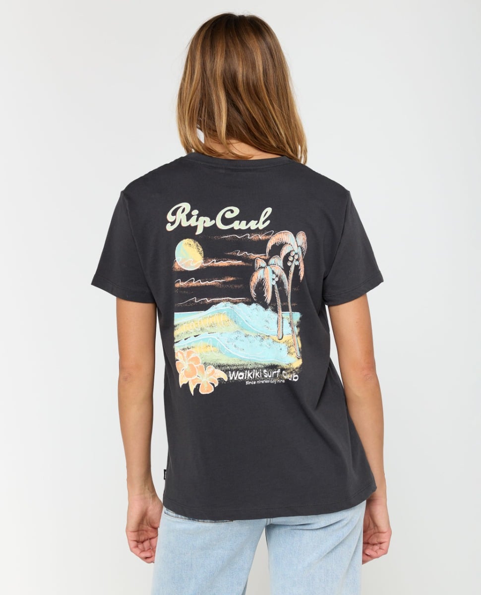 Rip Curl Womens Waikiki Standard Tee in Washed Black