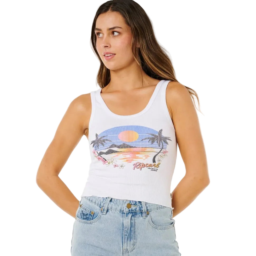 Rip Curl Hotel Malibu Tank Top in Optical White