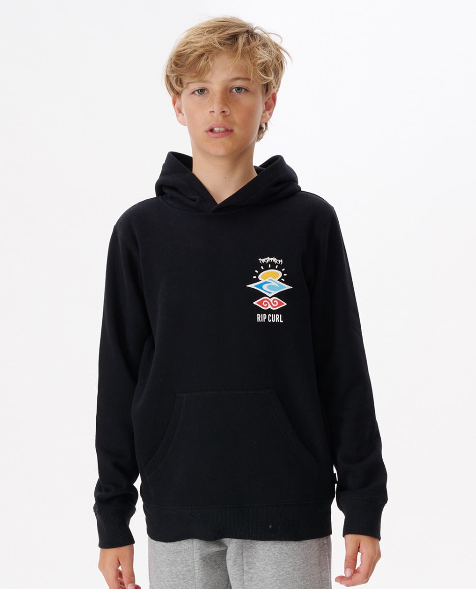 Rip Curl Search Icon Boys Hoodie in Black - Front