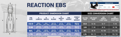 Cressi Reaction EBS Fins size chart