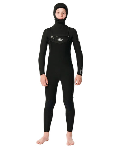 Rip Curl Junior Dawn Patrol 5/4mm Chest Zip Hooded Wetsuit in Black