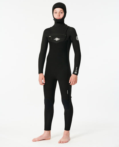 Rip Curl Junior Dawn Patrol 5/4mm Chest Zip Hooded Wetsuit - Black