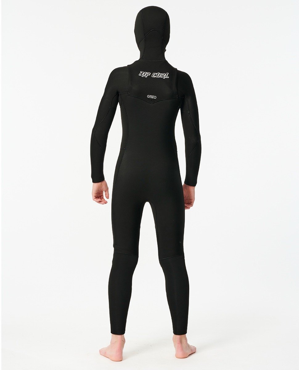Rip Curl Junior Dawn Patrol 5/4mm Chest Zip Hooded Wetsuit - Black