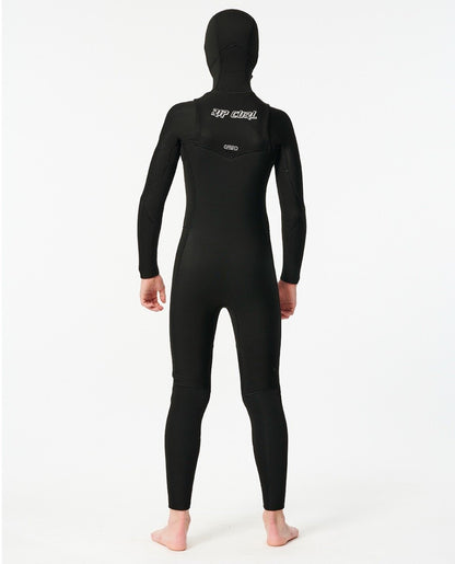 Rip Curl Junior Dawn Patrol 5/4mm Chest Zip Hooded Wetsuit - Black