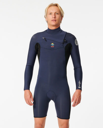 Rip Curl Mens Dawn Patrol Long Sleeve 2mm Chest Zip Shorty Wetsuit in Navy Blue