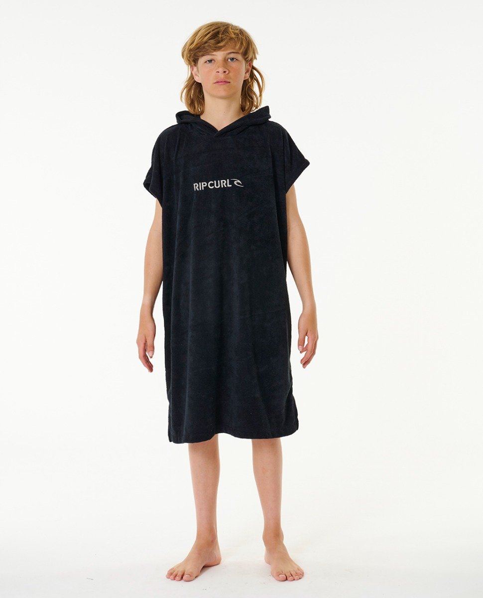 Rip Curl Brand Hooded Towel Boys Changing Robe - Black/Grey