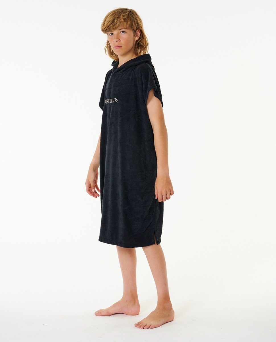 Rip Curl Brand Hooded Towel Boys Changing Robe - Black/Grey