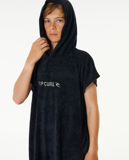 Rip Curl Brand Hooded Towel Boys Changing Robe - Black/Grey