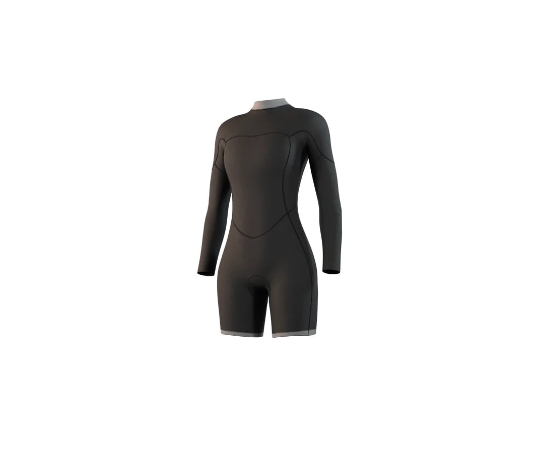 Mystic Brand Women's Back Zip Long Arm Flatlock 3/2mm Shorty Wetsuit - Black
