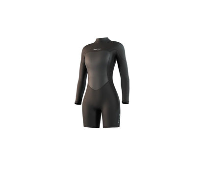 Mystic Brand Womens Back Zip Long Arm Flatlock 3/2mm Shorty Wetsuit in Black