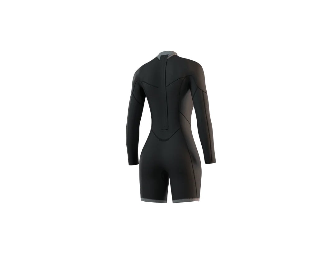 Mystic Brand Women's Back Zip Long Arm Flatlock 3/2mm Shorty Wetsuit - Black