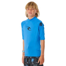 Rip Curl Brand Wave Boys UPF Short Sleeve Rash Vest - Blue Gum