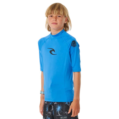 Rip Curl Brand Wave Boys UPF Short Sleeve Rash Vest - Blue Gum