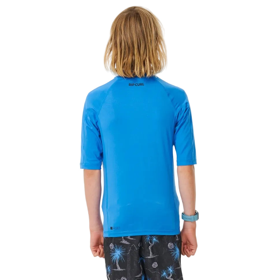 Rip Curl Brand Wave Boys UPF Short Sleeve Rash Vest - Blue Gum