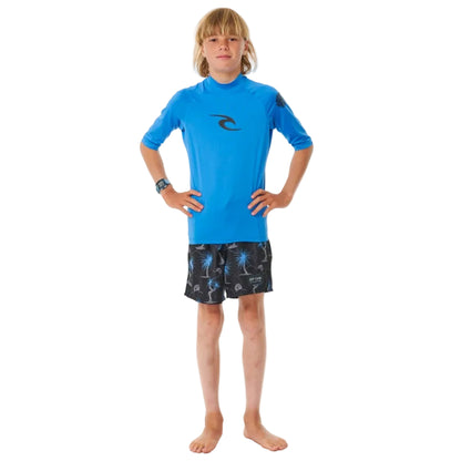Rip Curl Brand Wave Boys UPF Short Sleeve Rash Vest - Blue Gum