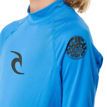 Rip Curl Brand Wave Boys UPF Short Sleeve Rash Vest - Blue Gum