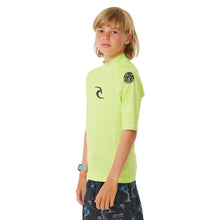 Rip Curl Brand Wave UPF Boys Short Sleeve Rash Vest - Lime