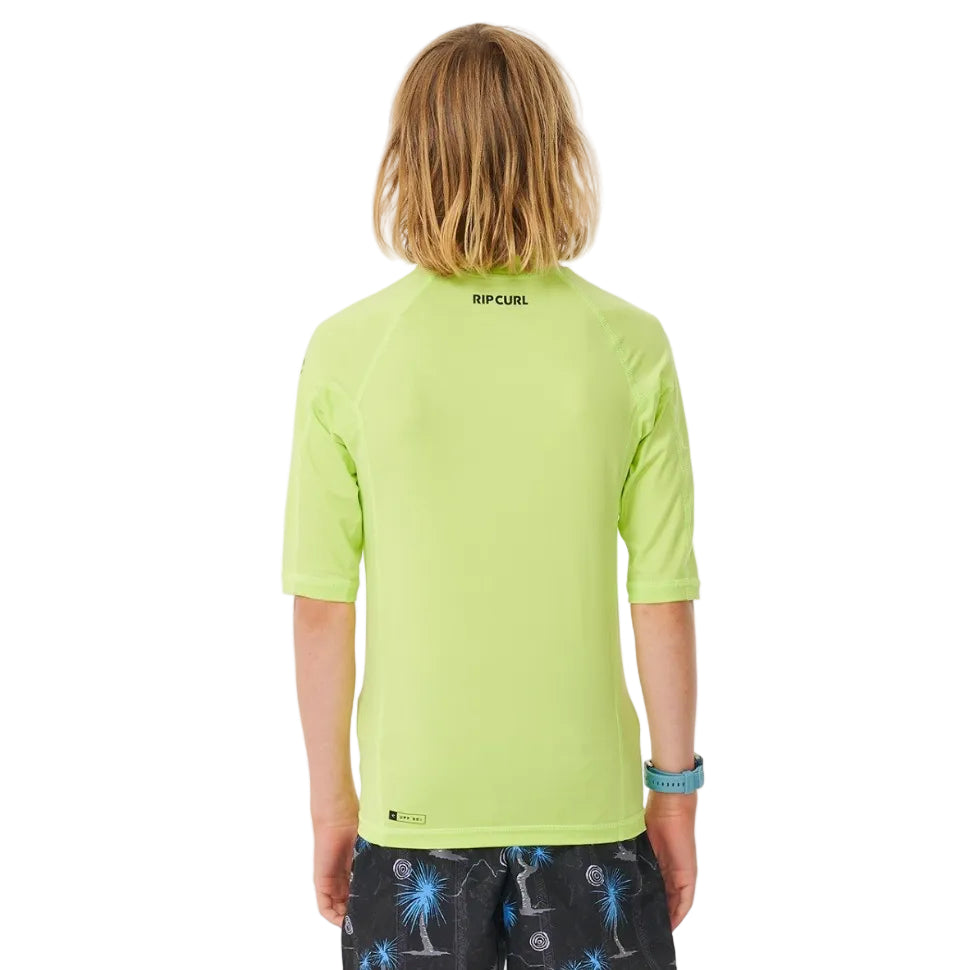 Rip Curl Brand Wave UPF Boys Short Sleeve Rash Vest - Lime