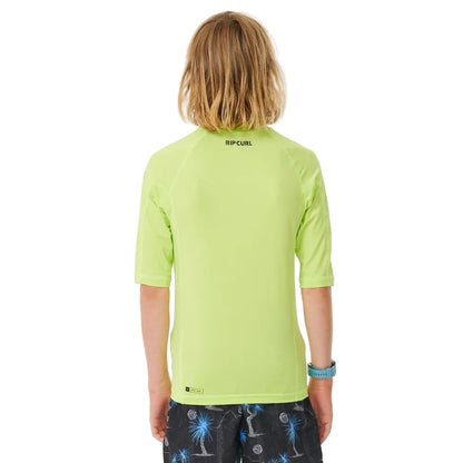 Rip Curl Brand Wave UPF Boys Short Sleeve Rash Vest - Lime