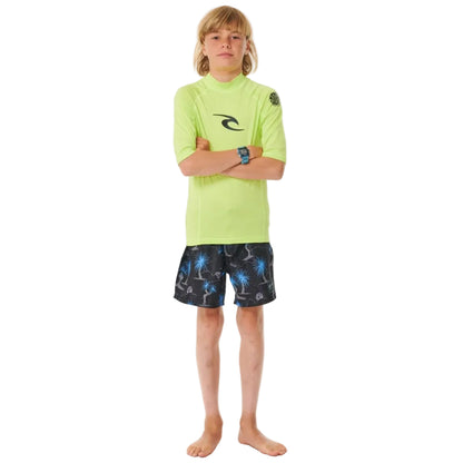 Rip Curl Brand Wave UPF Boys Short Sleeve Rash Vest - Lime