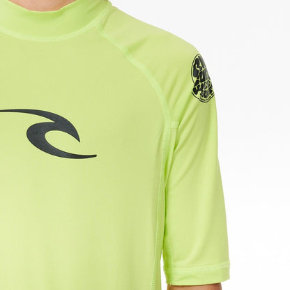 Rip Curl Brand Wave UPF Boys Short Sleeve Rash Vest - Lime