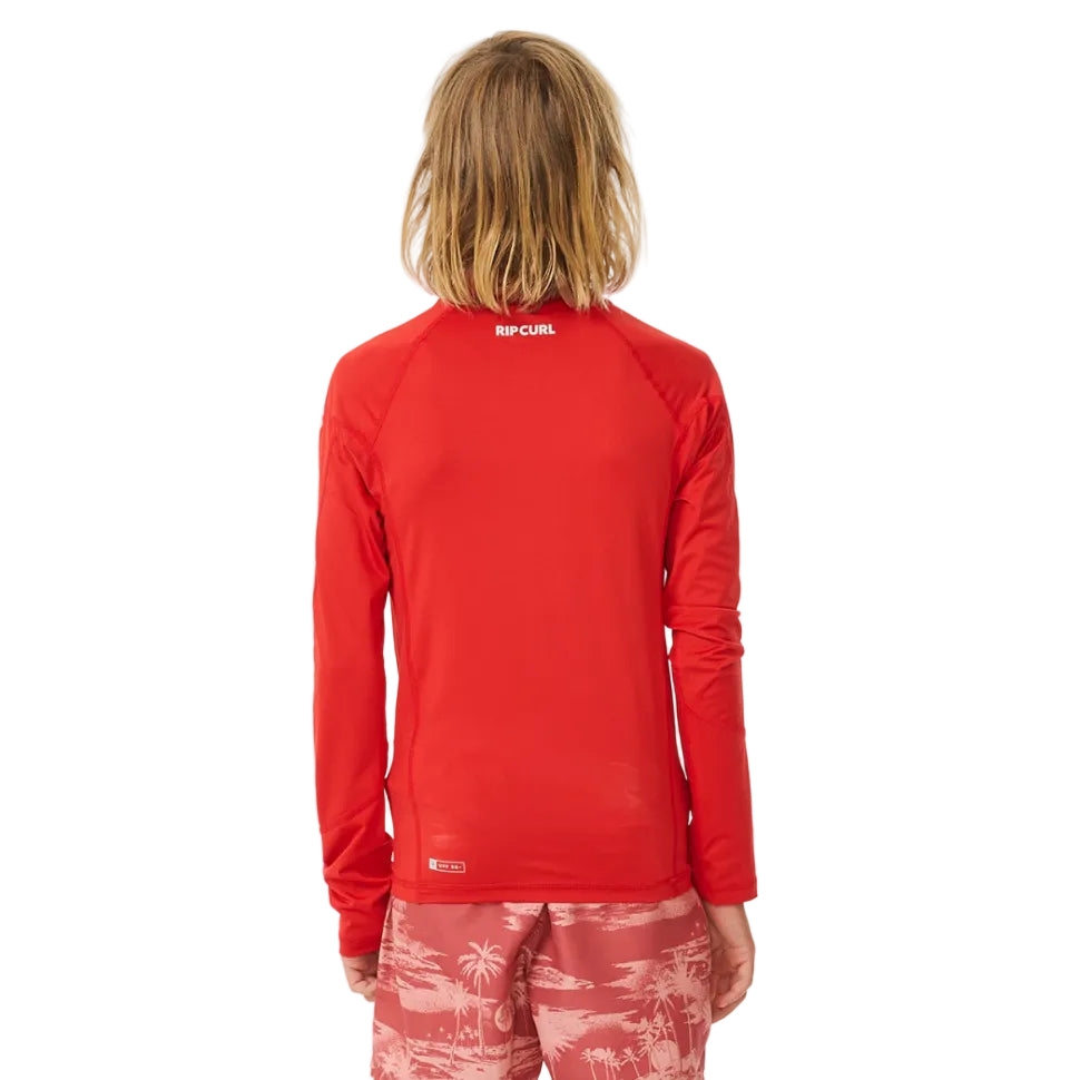 Rip Curl Brand Wave UPF Boys Long-Sleeved Rash Vest - Red