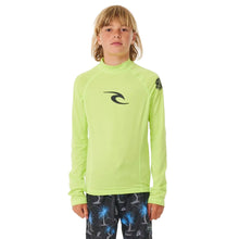 Rip Curl Brand Wave UPF Boys Long Sleeve Rash Vest - Lime