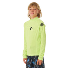 Rip Curl Brand Wave UPF Boys Long Sleeve Rash Vest - Lime