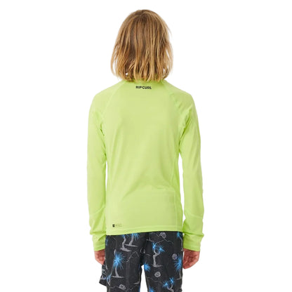 Rip Curl Brand Wave UPF Boys Long Sleeve Rash Vest - Lime