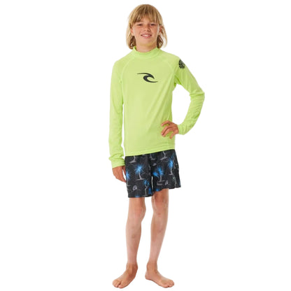 Rip Curl Brand Wave UPF Boys Long Sleeve Rash Vest - Lime