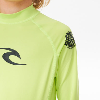 Rip Curl Brand Wave UPF Boys Long Sleeve Rash Vest - Lime