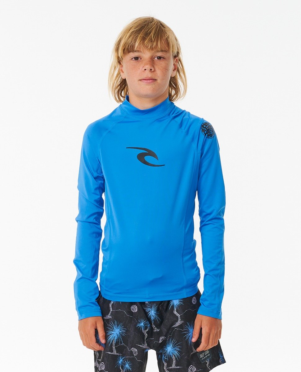 Rip Curl Brand Wave UPF Boys Long Sleeve Rash Vest - Blue Gum