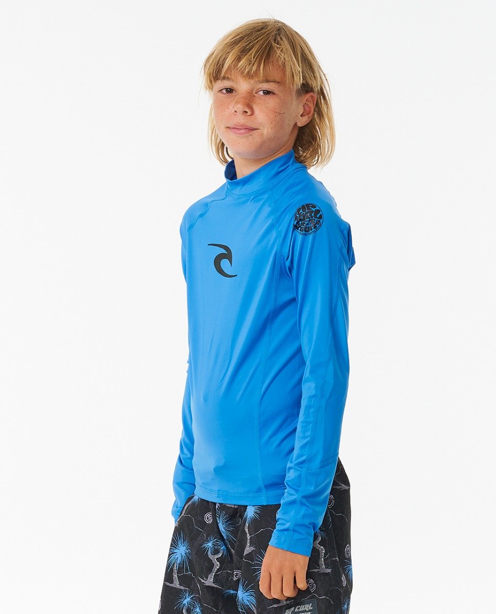 Rip Curl Brand Wave UPF Boys Long Sleeve Rash Vest - Blue Gum