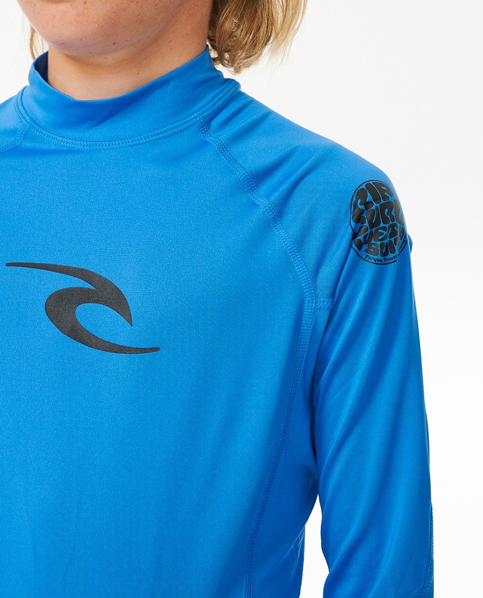 Rip Curl Brand Wave UPF Boys Long Sleeve Rash Vest - Blue Gum