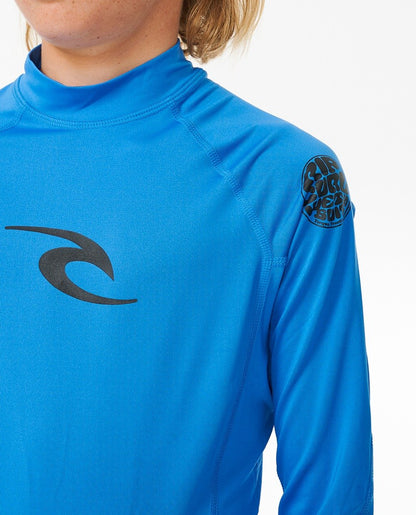 Rip Curl Brand Wave UPF Boys Long Sleeve Rash Vest - Blue Gum