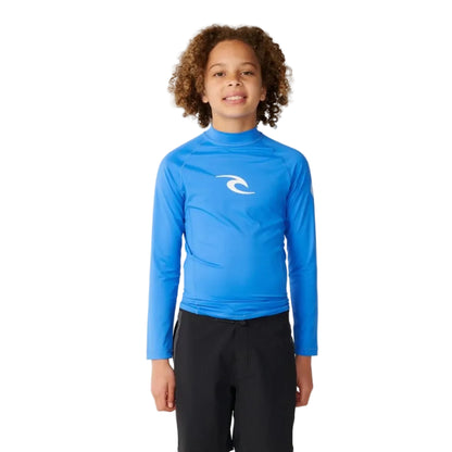 Rip Curl Waves UPF Boys Long-Sleeved Rash Vest in Blue Gum