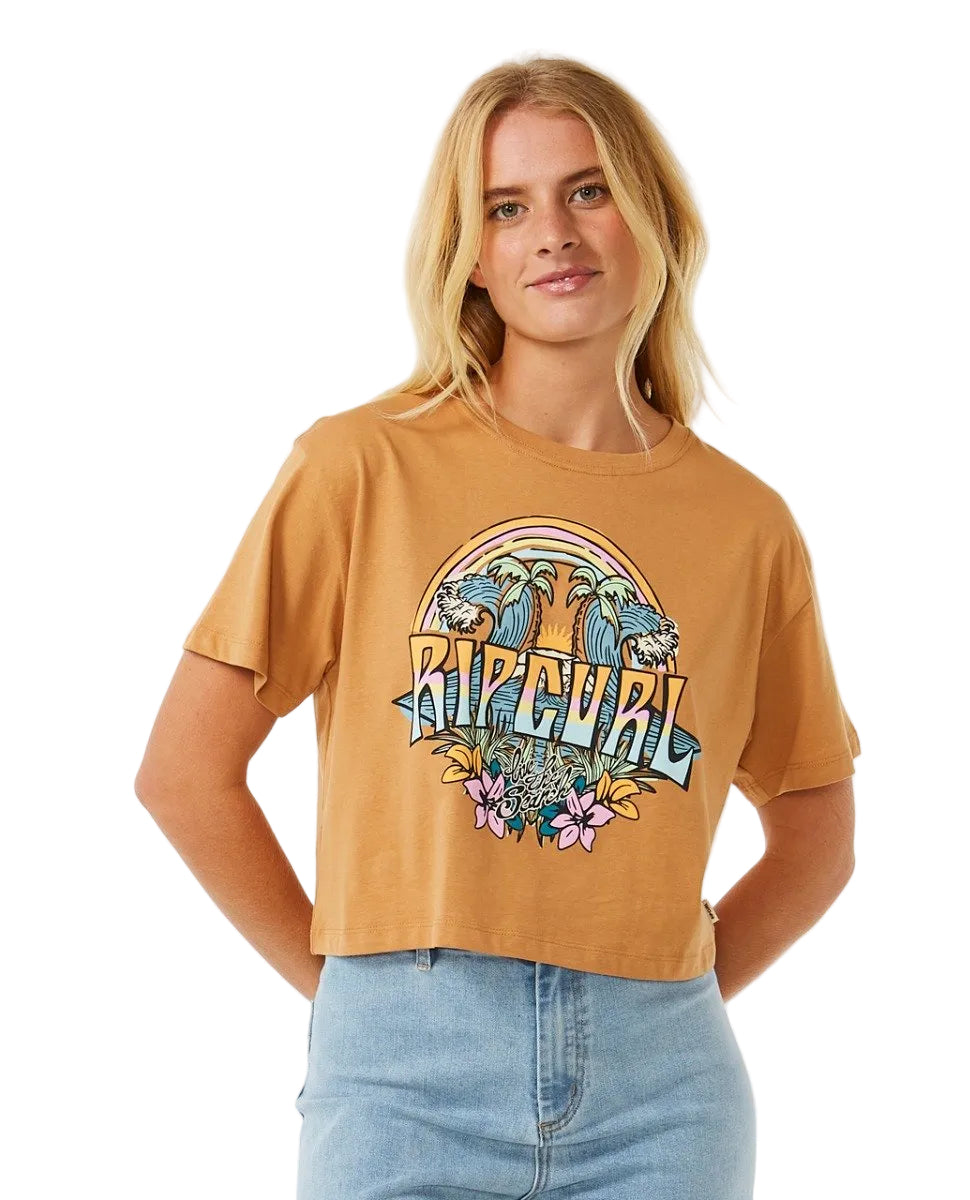 Rip Curl Block Party Womens Crop Tee - Light Brown