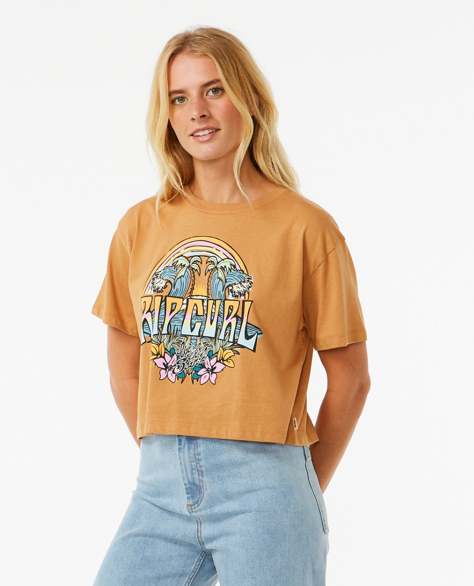 Rip Curl Block Party Women's Crop Tee - Light Brown