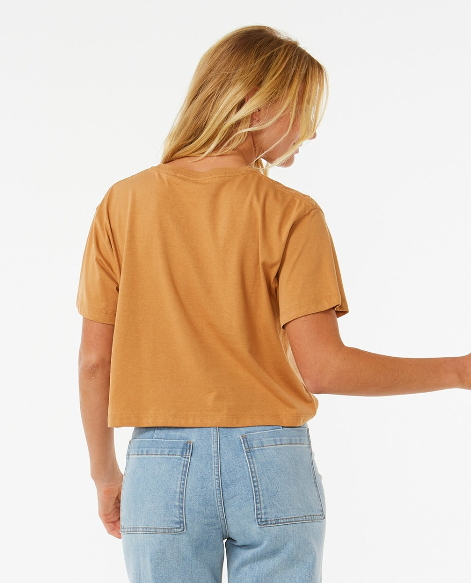 Rip Curl Block Party Women's Crop Tee - Light Brown