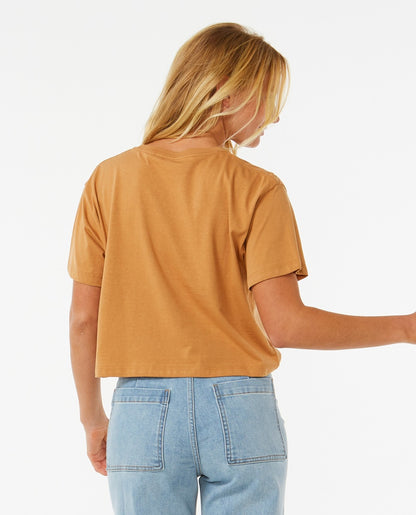 Rip Curl Block Party Women's Crop Tee - Light Brown