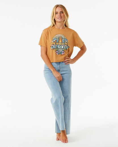 Rip Curl Block Party Women's Crop Tee - Light Brown