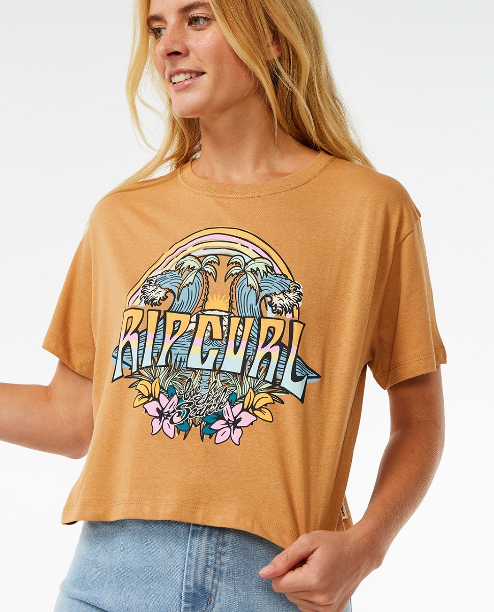 Rip Curl Block Party Women's Crop Tee - Light Brown