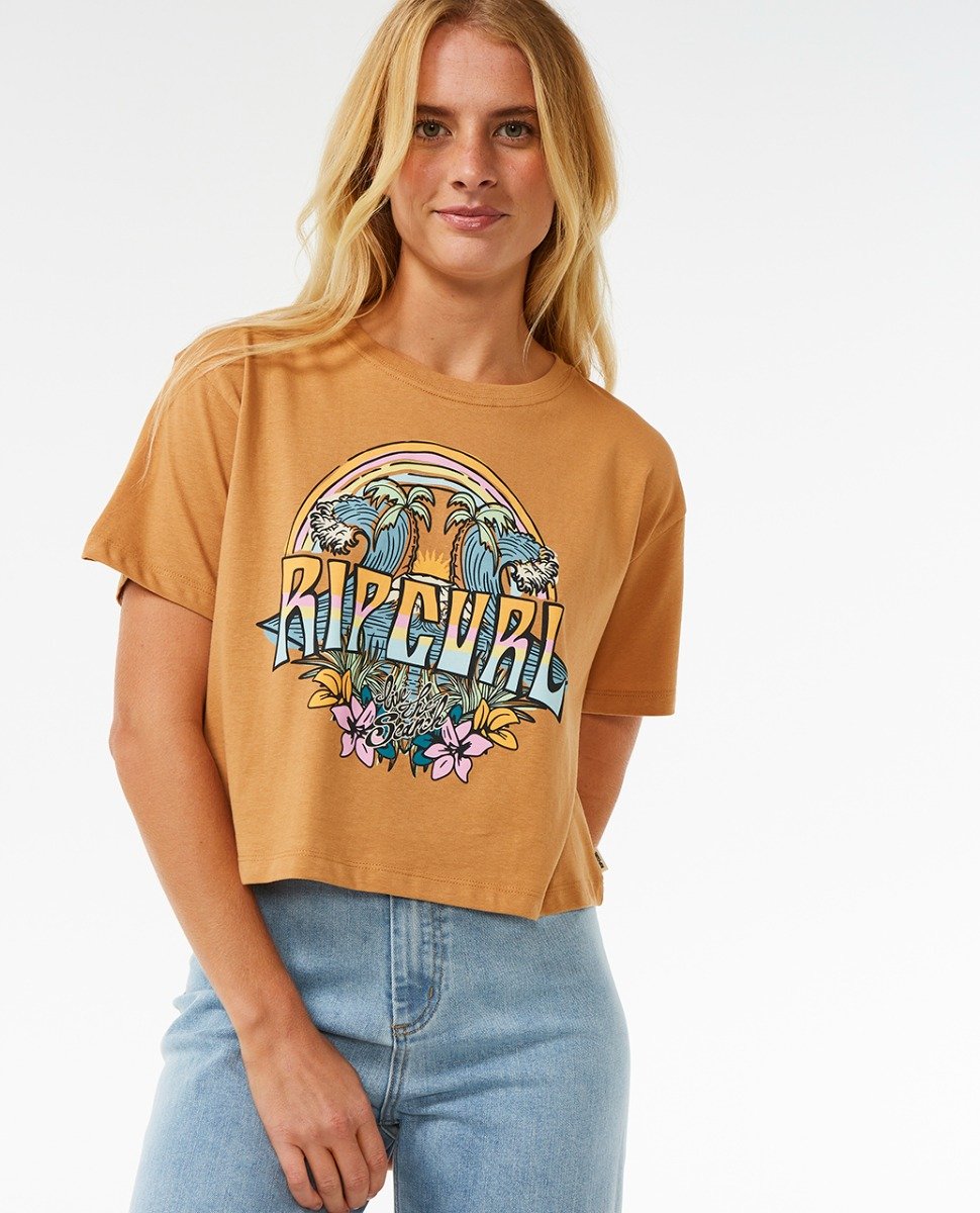 Rip Curl Block Party Women's Crop Tee - Light Brown