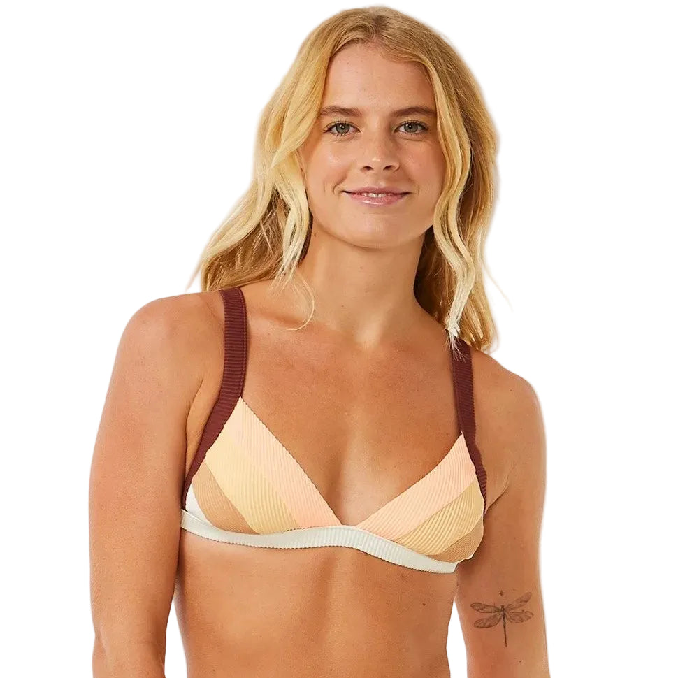 Rip Curl Block Party Spliced Fixed Womens Triangle Bikini Top - Bone