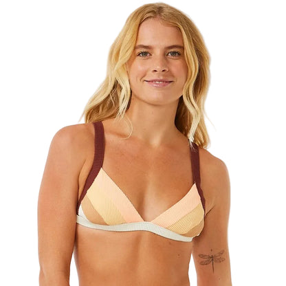Rip Curl Block Party Spliced Fixed Womens Triangle Bikini Top - Bone