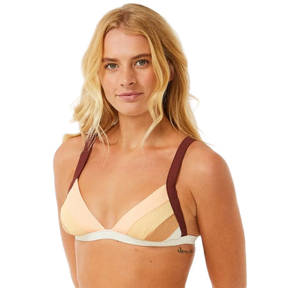 Rip Curl Block Party Spliced Fixed Women's Triangle Bikini Top - Bone