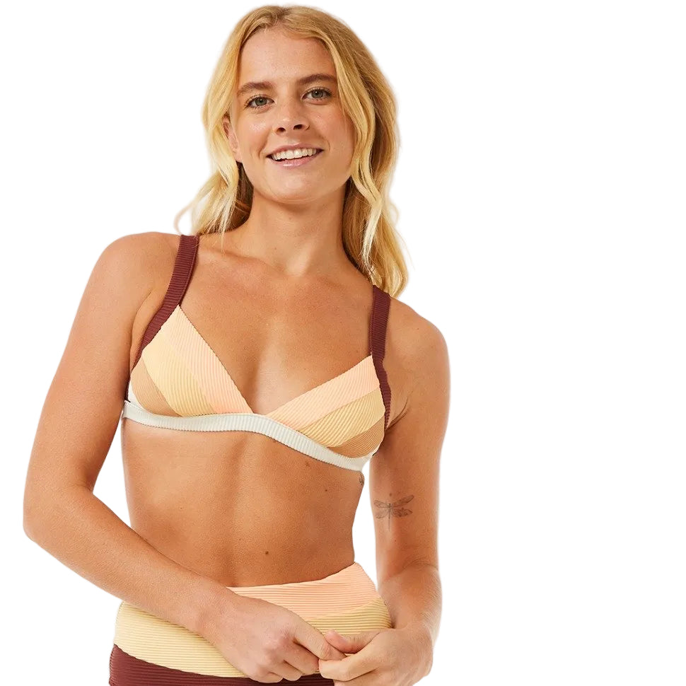 Rip Curl Block Party Spliced Fixed Women's Triangle Bikini Top - Bone