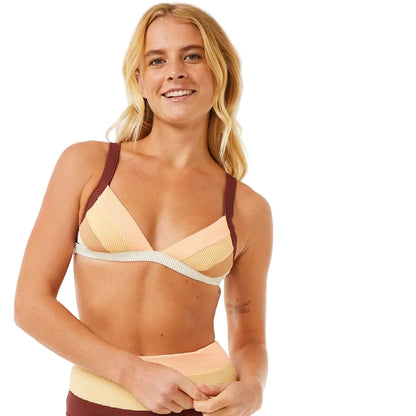 Rip Curl Block Party Spliced Fixed Women's Triangle Bikini Top - Bone