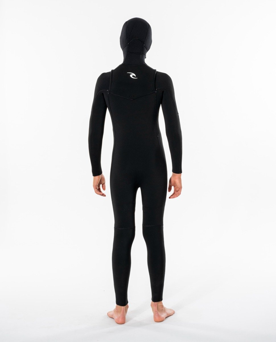 Rip Curl Junior Dawn Patrol 5/4mm Hooded Chest Zip Winter Wetsuit - Black